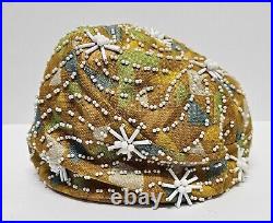 1960s Christian Dior Vintage Beaded Floral Hat Paris Chapeaux Designer Rare HTF