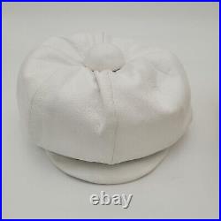 1960s Emme for Bonwit Teller MOD WHITE LEATHER Bubble Newsie Hat Space Age GoGo