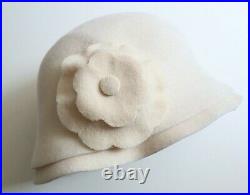 1998 Chanel Hat White Felted Vintage with Detachable Camellia Flower Brooch