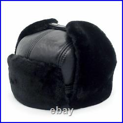 1pc Real Sheepskin Leather Hats M-XXL Bomber Trapper Fur Hat Unisex Fashion Head