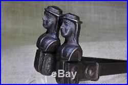2 Old Shutter Dogs french girl woman hat iron Art Deco vintage 1800s set #1 R Y