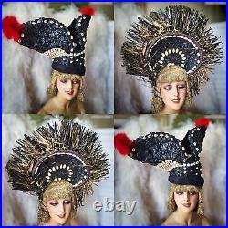 2 Vintage Theater Headdress Headpiece Showgirl Stage Costume Burlesque Cosplay