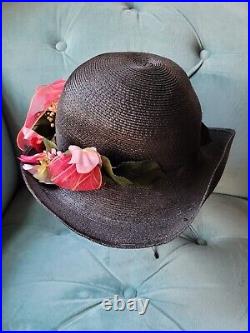 3 Vintage Ladies Woven Hats w Flowers Bensam Adolfo Chez