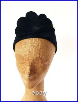 30s Black Wool Toque Evening Hat Gold Braid Trim Dressy Party Art Deco