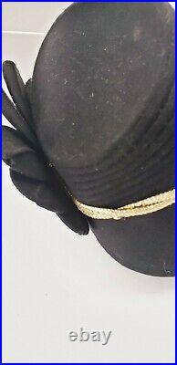 30s Black Wool Toque Evening Hat Gold Braid Trim Dressy Party Art Deco