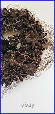 40s Brown Bes-Ben Hat Wool Felt Flowers Flower Wreath Crown Circlet Harvest