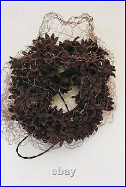 40s Brown Bes-Ben Hat Wool Felt Flowers Flower Wreath Crown Circlet Harvest