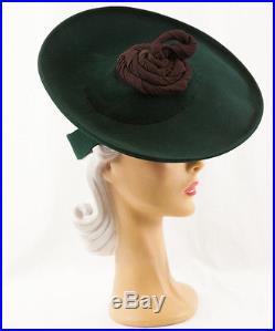 40s'Eunice Ray' Original Forest Green Felt Hat with Oversized Quirky Feature