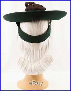 40s'Eunice Ray' Original Forest Green Felt Hat with Oversized Quirky Feature