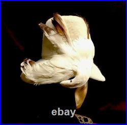 40s Felt Hat Bird White Feathers Vintage 60s Creme Roni Tilt