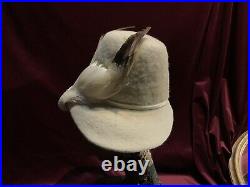 40s Felt Hat Bird White Feathers Vintage 60s Creme Roni Tilt