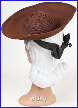 40s Original Rich Brown Felt Hat with Grosgrain Band with Bow and Soutache