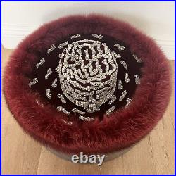 $460 Luxury Vtg Kokin Red Real Fur Rhinestone Wide Brim Formal Church Hat NWT