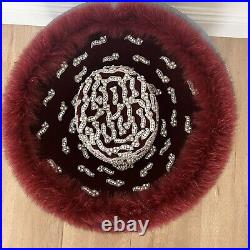 $460 Luxury Vtg Kokin Red Real Fur Rhinestone Wide Brim Formal Church Hat NWT