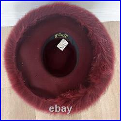 $460 Luxury Vtg Kokin Red Real Fur Rhinestone Wide Brim Formal Church Hat NWT