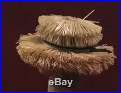 50s Vintage Straw Hat Raffia Beach And Black Ribbon Perfect Condiction