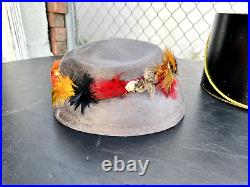 60's Charcoal Wool Feather Fedora Hat forman co distinctive millinery women's MG