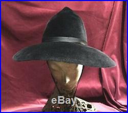 60s 70s Velvet Black Felt Vintage Hat Chin Strap Adolfo mr John Style Wide