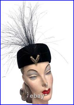 7 Vintage womens Black Hats Lot 1940s Fascinators Gwen Pennington Veils O/S