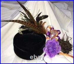 9 Vintage 1950s 60s Ladies Hats Millinery Feathers netting floral velvet straw