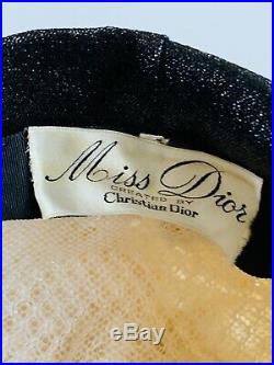 A Vintage 1960s Christian Dior Miss Dior Ivory Hat With Black Veil