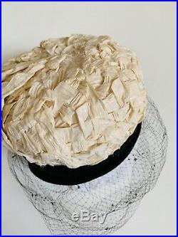 A Vintage 1960s Christian Dior Miss Dior Ivory Hat With Black Veil