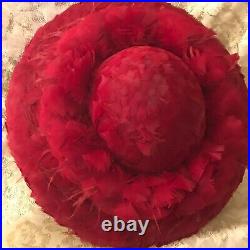 ALBRIZIO Vintage Absolutely Amazing Red Feather Cartwheel Hat. Extraordinary One