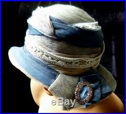 AMAZING Vintage 1920s-1930s CLOCHE HAT Silk Velvet Beadwork 22