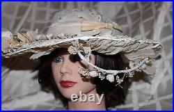 ANTIQUE 1868's Ivory Lacey with Flowers Women Victorian Hat