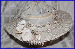 ANTIQUE 1868's Ivory Lacey with Flowers Women Victorian Hat