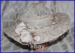 ANTIQUE 1868's Ivory Lacey with Flowers Women Victorian Hat