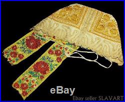 ANTIQUE 1900s Czech/Slovak embroidered bonnet handmade bobbin lace folk costume