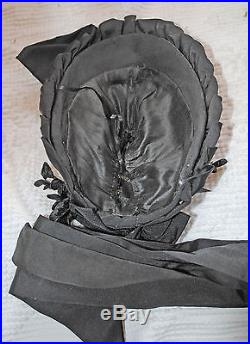 ANTIQUE DRESS HAT 1880's FANCY BLACK GROSGRAIN PARIS LABEL MUSEUM DE-ACCESSIONED