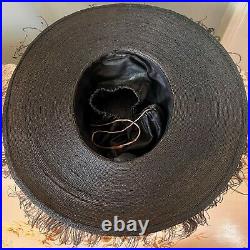 ANTIQUE EDWARDIAN BLACK STRAW HAT With OSTRICH FEATHERS