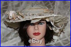 ANTIQUE ORIGINAL 1868 VICTORIAN ERA Ivory Lacey with Flowers Women Hat