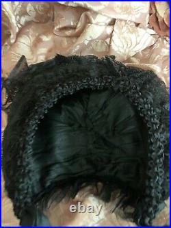 ANTIQUE VICTORIAN VTG 1860's BLACK Ladies Horsehair Mourning Hat