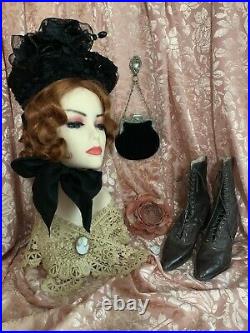 ANTIQUE VICTORIAN VTG 1860's BLACK Ladies Horsehair Mourning Hat