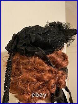 ANTIQUE VICTORIAN VTG 1860's BLACK Mourning Hat With Horsehair