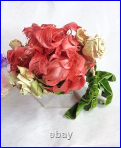 ANTIQUE Vintage ART DECO Tilt ring HAT WHITSITTS La Jolla VELVET flowers FEATHER