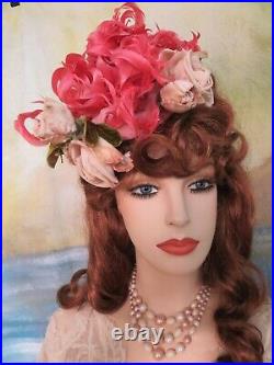 ANTIQUE Vintage ART DECO Tilt ring HAT WHITSITTS La Jolla VELVET flowers FEATHER