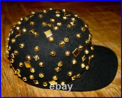 Adolfo II vintage gold metal studded wool cap