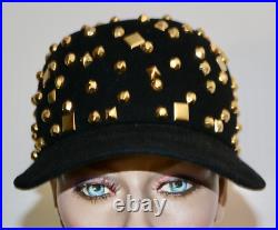 Adolfo II vintage gold metal studded wool cap