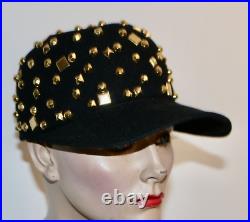 Adolfo II vintage gold metal studded wool cap