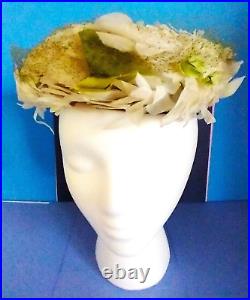 Agnes Original Of California Ladies Netted Silk Floral Hat with Bullock's Box