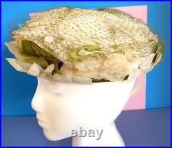 Agnes Original Of California Ladies Netted Silk Floral Hat with Bullock's Box