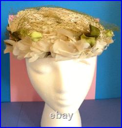 Agnes Original Of California Ladies Netted Silk Floral Hat with Bullock's Box