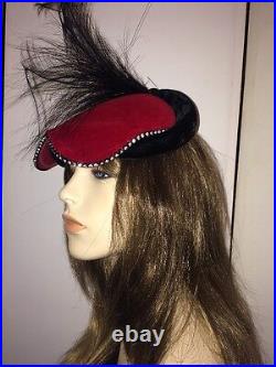 Amazing! Vintage 1940's Franck Palma Art Deco Women's Red Felt Hat w Horse Hair