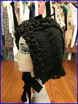 Antique 1800's Victorian Wool & Ribbon Mourning Bonnet