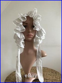 Antique 1800s Linen Bonnet Bridal Lace Hat Boudoir Cap Pristine Beauty