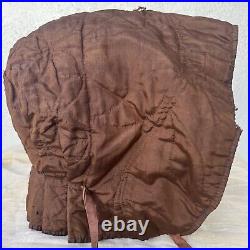 Antique 1830s 1840s Silk Pumpkin Hood Bonnet Hand Stitching Primitive Folk Art
